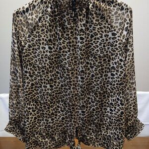 Womens Leopard Print Tie-Front Blouse Sz XL